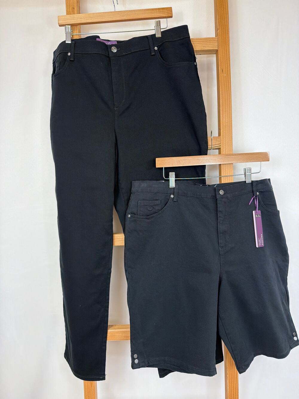 NWT Lot of Two Gloria Vanderbilt Black Bottoms: Bermuda Shorts & Trousers SZ 20